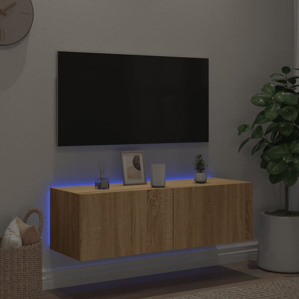 Sonoma tölgy színű fali TV-szekrény LED-ekkel 100 x 35 x 31 cm