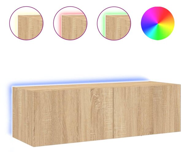 Sonoma tölgy színű fali TV-szekrény LED-ekkel 100 x 35 x 31 cm