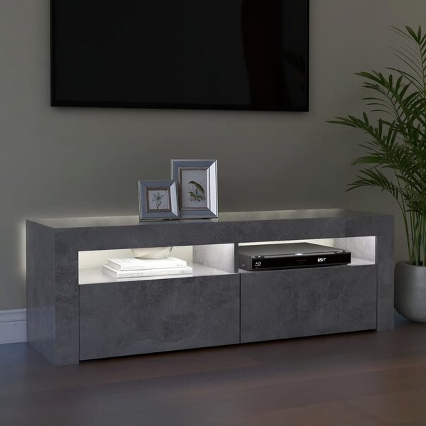 Betonszürke TV-szekrény LED-világítással 120 x 35 x 40 cm