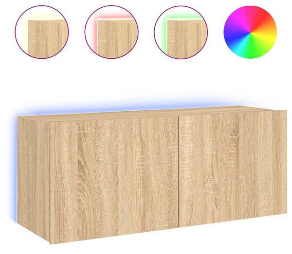 Sonoma tölgy színű fali TV-szekrény LED-ekkel 100 x 35 x 41 cm