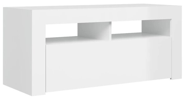 Magasfényű fehér TV-szekrény LED lámpákkal 90x35x40 cm