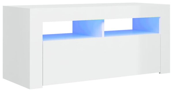 Magasfényű fehér TV-szekrény LED lámpákkal 90x35x40 cm