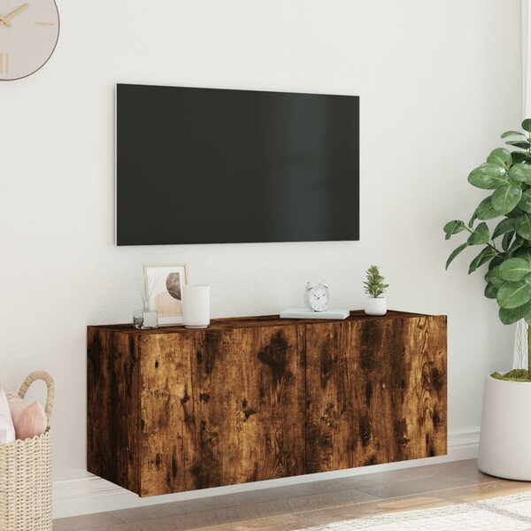Füstös tölgy színű fali TV-szekrény LED-ekkel 100 x 35 x 41 cm