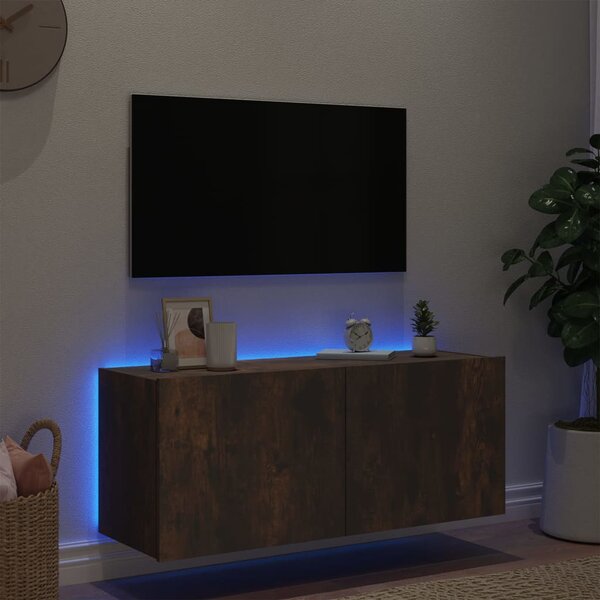 Füstös tölgy színű fali TV-szekrény LED-ekkel 100 x 35 x 41 cm