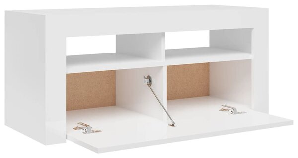 Magasfényű fehér TV-szekrény LED lámpákkal 90x35x40 cm