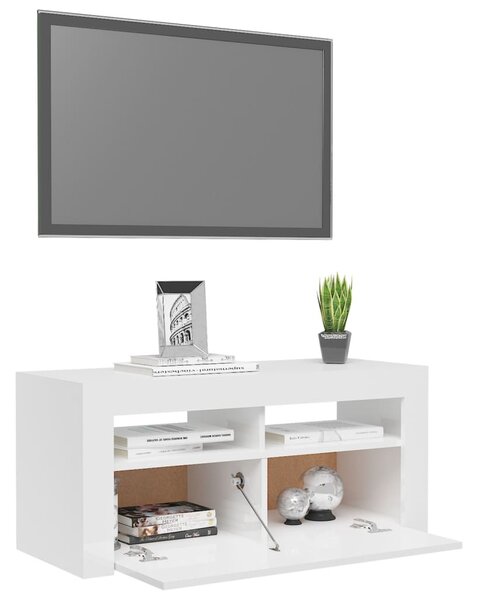 Magasfényű fehér TV-szekrény LED lámpákkal 90x35x40 cm