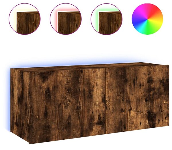 Füstös tölgy színű fali TV-szekrény LED-ekkel 100 x 35 x 41 cm