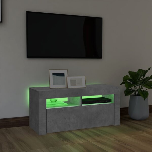 Betonszürke TV-szekrény LED-világítással 90 x 35 x 40 cm