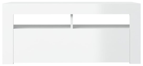 Magasfényű fehér TV-szekrény LED lámpákkal 90x35x40 cm