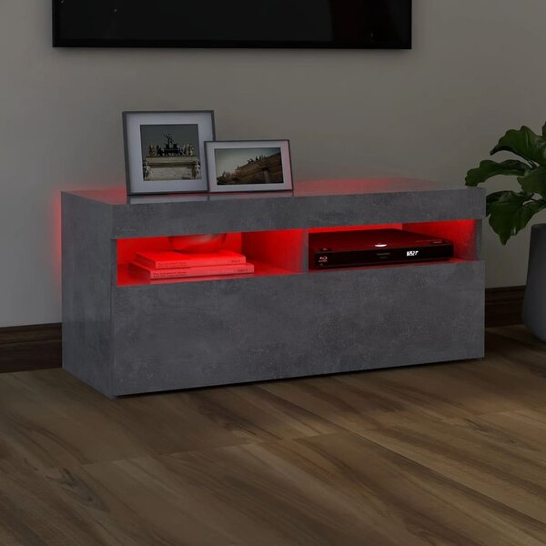 Betonszürke TV-szekrény LED-világítással 90 x 35 x 40 cm