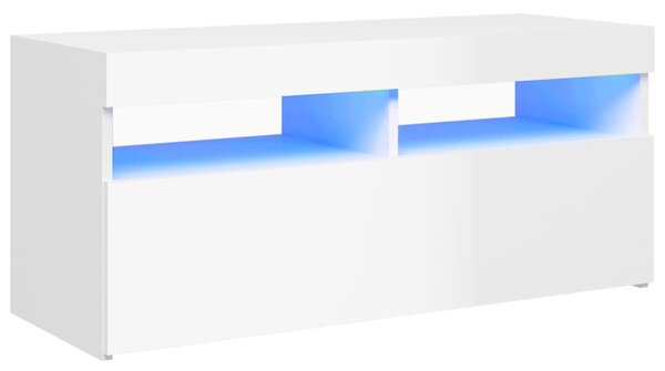 Magasfényű fehér TV-szekrény LED lámpákkal 90x35x40 cm