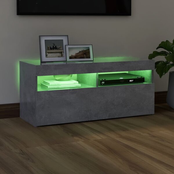 Betonszürke TV-szekrény LED-világítással 90 x 35 x 40 cm