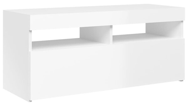 Magasfényű fehér TV-szekrény LED lámpákkal 90x35x40 cm