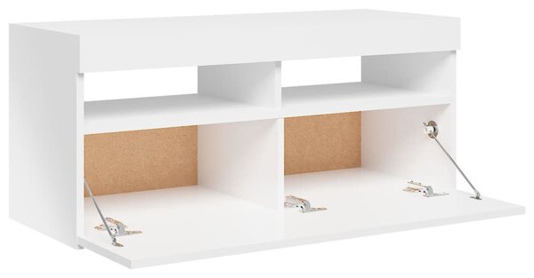 Magasfényű fehér TV-szekrény LED lámpákkal 90x35x40 cm
