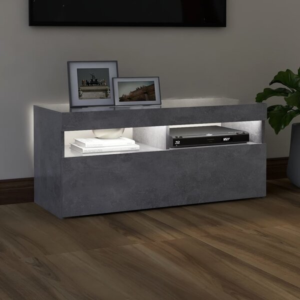 Betonszürke TV-szekrény LED-világítással 90 x 35 x 40 cm