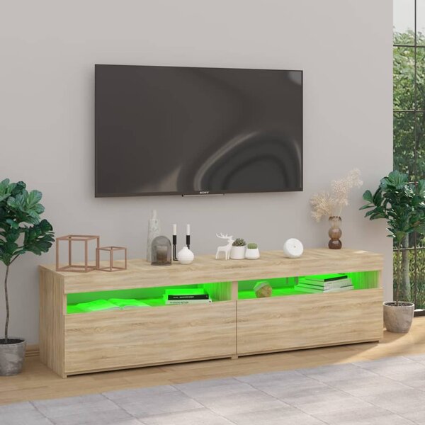 2 db sonoma tölgy színű TV-szekrény LED-ekkel 75 x 35 x 40 cm