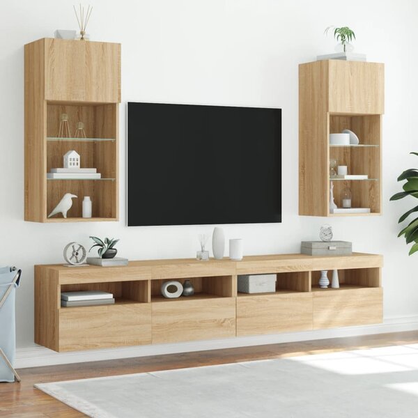 2 db sonoma tölgy színű TV-szekrény LED-ekkel 40,5 x 30 x 90 cm