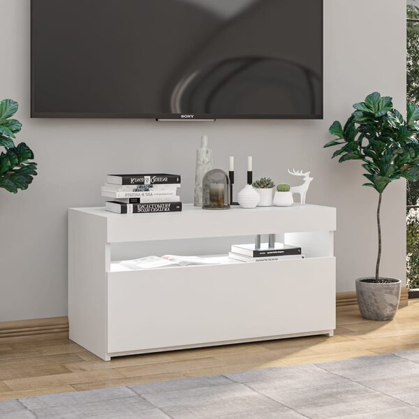 Magasfényű fehér TV-szekrény LED-világítással 75x35x40 cm