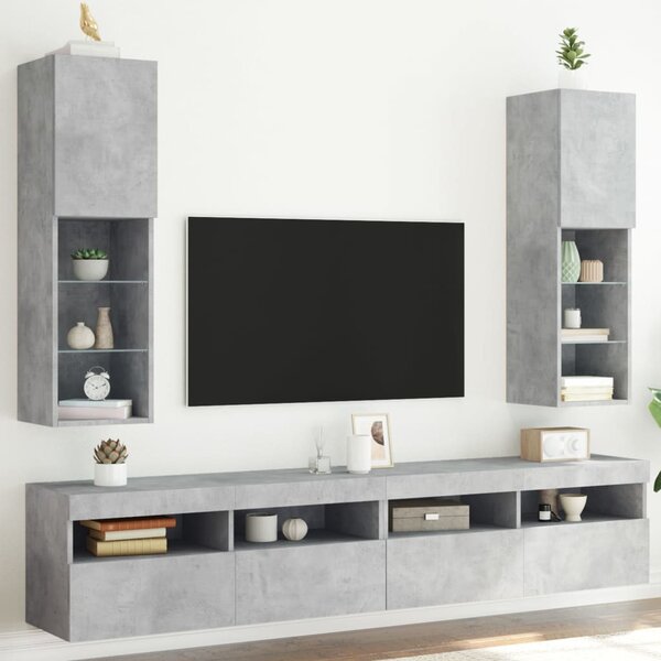 2 db betonszürke TV-szekrény LED-ekkel 30,5 x 30 x 102 cm