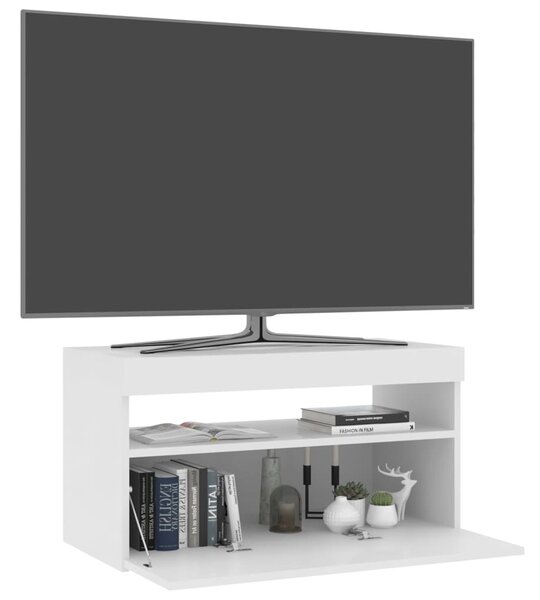 Magasfényű fehér TV-szekrény LED-világítással 75x35x40 cm
