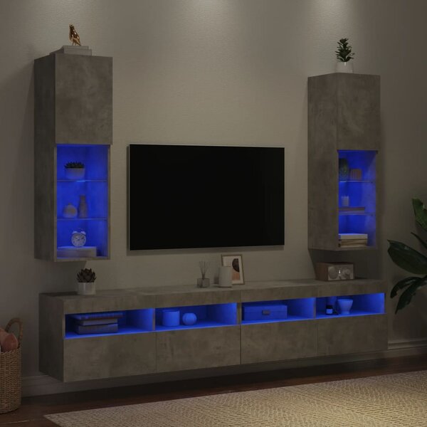 2 db betonszürke TV-szekrény LED-ekkel 30,5 x 30 x 102 cm