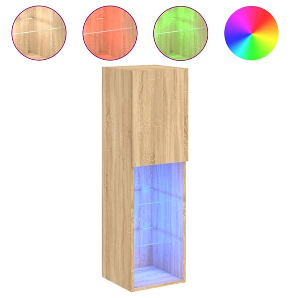 2 db sonoma tölgy színű TV-szekrény LED-ekkel 30,5x30x102 cm