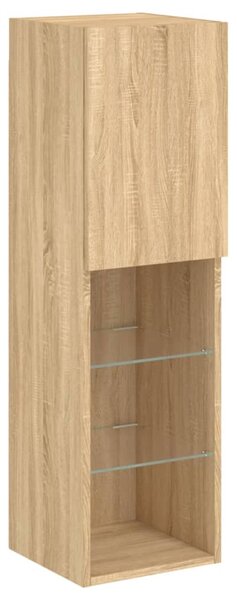 2 db sonoma tölgy színű TV-szekrény LED-ekkel 30,5x30x102 cm