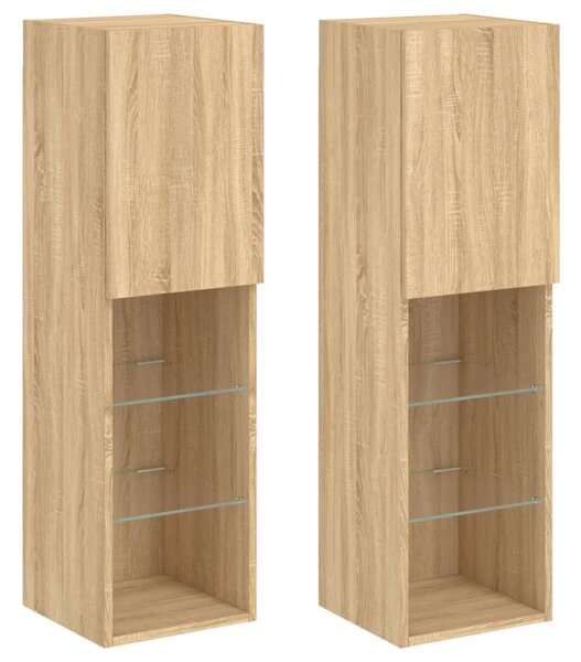 2 db sonoma tölgy színű TV-szekrény LED-ekkel 30,5x30x102 cm