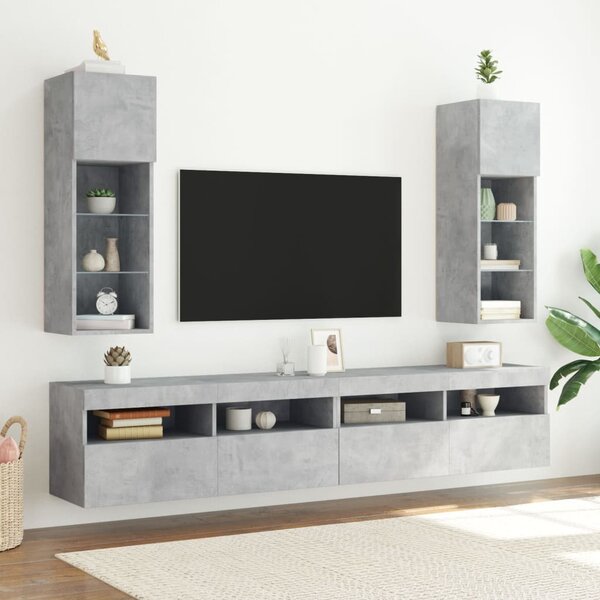 2 db betonszürke TV-szekrény LED-világítással 30,5 x 30 x 90 cm