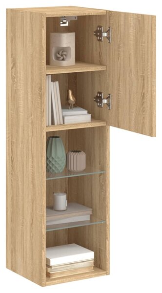 2 db sonoma tölgy színű TV-szekrény LED-ekkel 30,5x30x102 cm