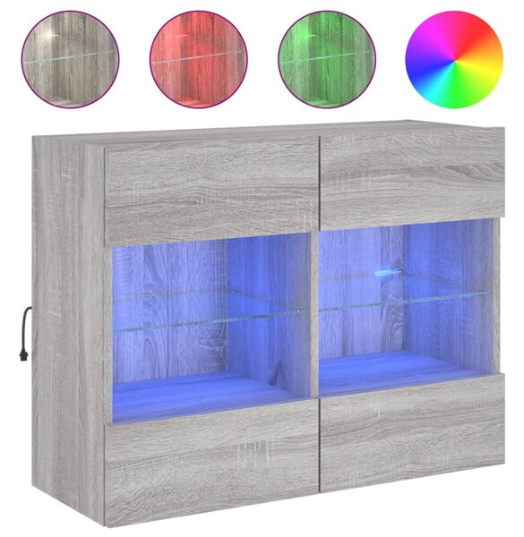 Szürke sonoma színű fali TV-szekrény LED-ekkel 78,5x30x60,5 cm