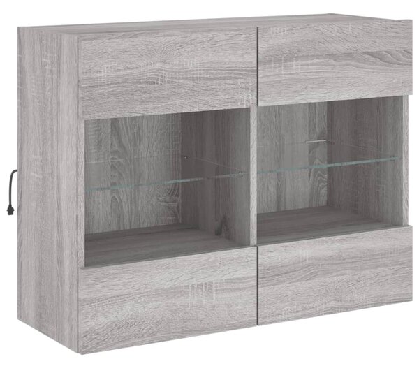Szürke sonoma színű fali TV-szekrény LED-ekkel 78,5x30x60,5 cm