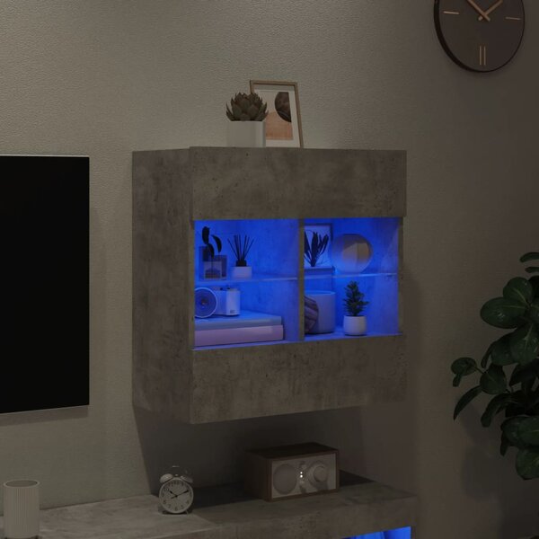 Betonszürke falra szerelhető TV-szekrény LED-del 58,5x30x60,5cm