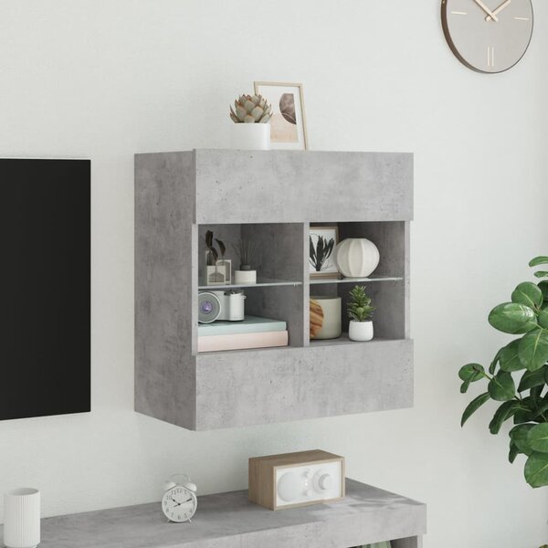 Betonszürke falra szerelhető TV-szekrény LED-del 58,5x30x60,5cm