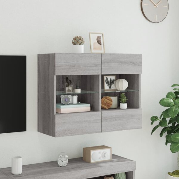 Szürke sonoma színű fali TV-szekrény LED-ekkel 78,5x30x60,5 cm