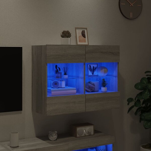 Szürke sonoma színű fali TV-szekrény LED-ekkel 78,5x30x60,5 cm