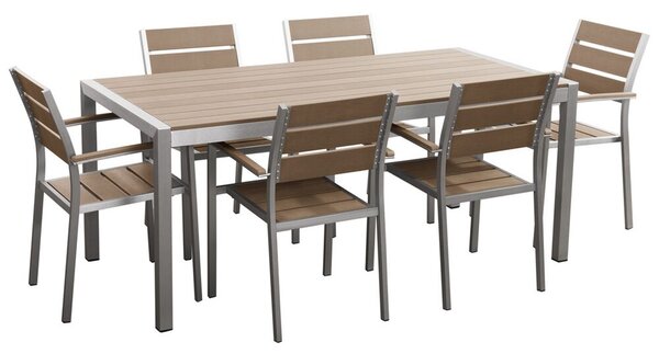 Alumínium barna kerti garnitúra 180 cm-es asztallal és 6 székkel VERNIO