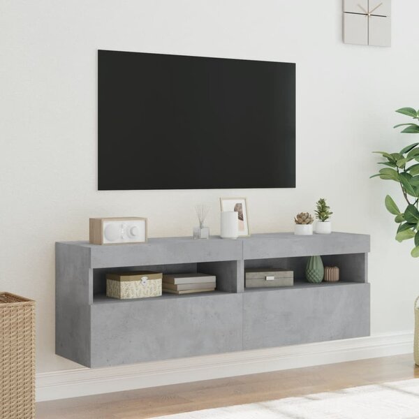 2 db betonszürke fali TV-szekrény LED-del 60x30x40 cm