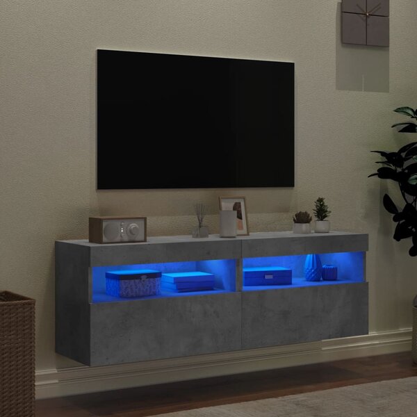 2 db betonszürke fali TV-szekrény LED-del 60x30x40 cm