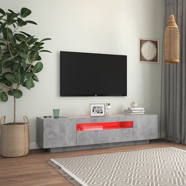 Betonszürke TV-szekrény LED-lámpákkal 160 x 35 x 40 cm