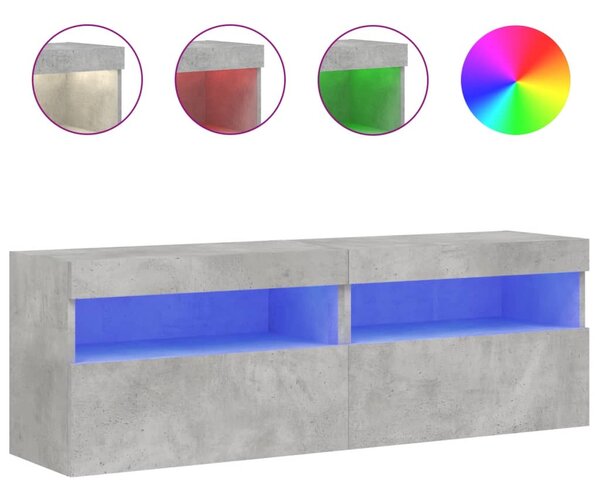 2 db betonszürke fali TV-szekrény LED-del 60x30x40 cm