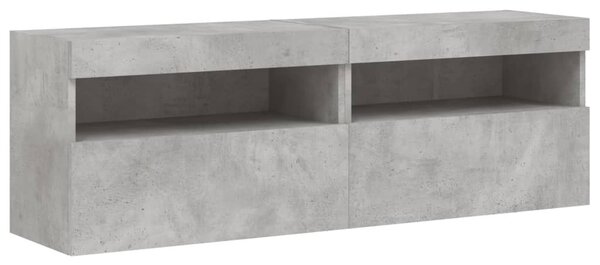 2 db betonszürke fali TV-szekrény LED-del 60x30x40 cm