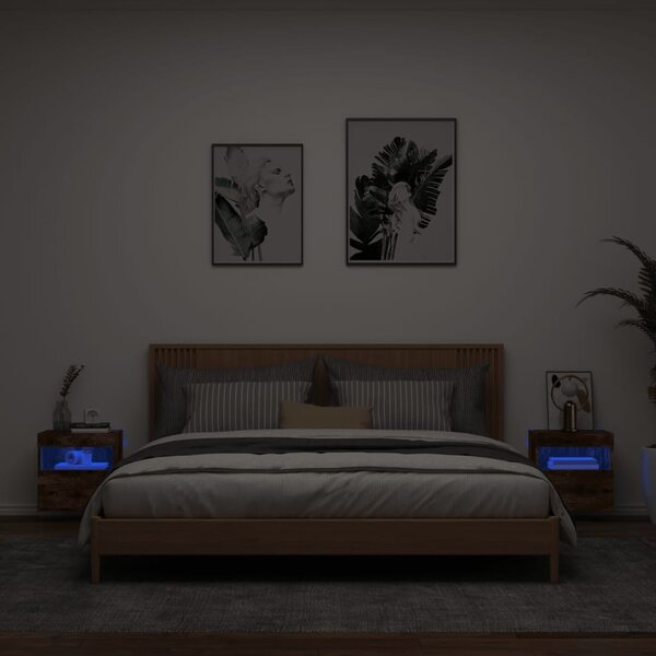 2 db füstös tölgy fali TV-szekrény LED-ekkel 40x30x40 cm