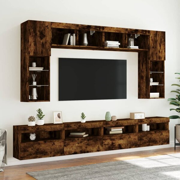 2 db füstös tölgy fali TV-szekrény LED-ekkel 60x30x40 cm