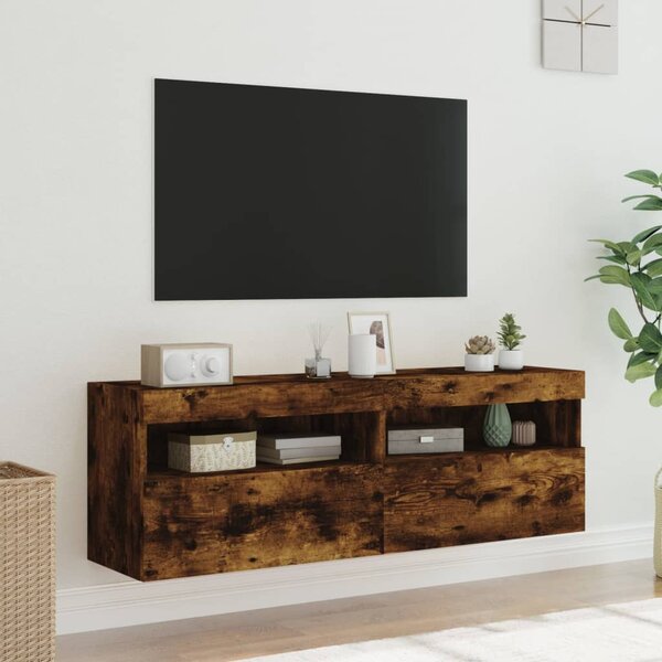 2 db füstös tölgy fali TV-szekrény LED-ekkel 60x30x40 cm