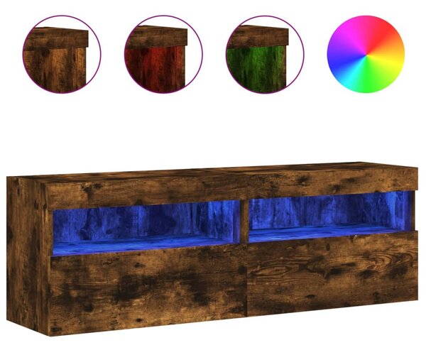 2 db füstös tölgy fali TV-szekrény LED-ekkel 60x30x40 cm