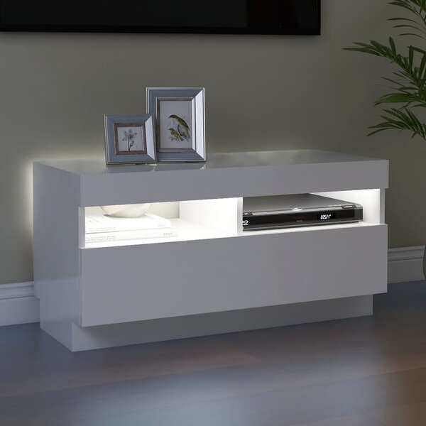 Magasfényű fehér TV-szekrény LED-lámpákkal 80 x 35 x 40 cm
