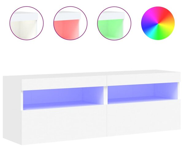 2 db fehér falra szerelhető TV-szekrény LED-ekkel 60x30x40 cm