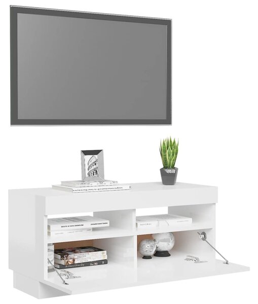 Magasfényű fehér TV-szekrény LED-lámpákkal 80 x 35 x 40 cm