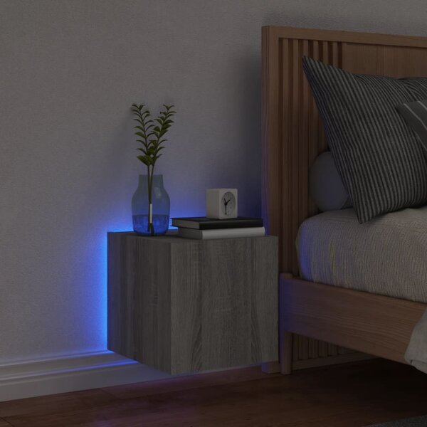 Szürke sonoma színű fali TV-szekrény LED-ekkel 30,5x35x30 cm